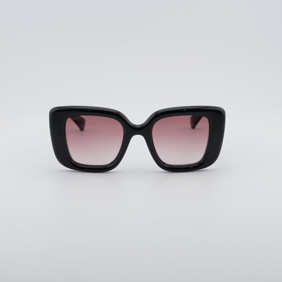 Gucci GG1975S 001 Sunglasses Shiny Black Square Frame, Red Gradient Lenses main image 8